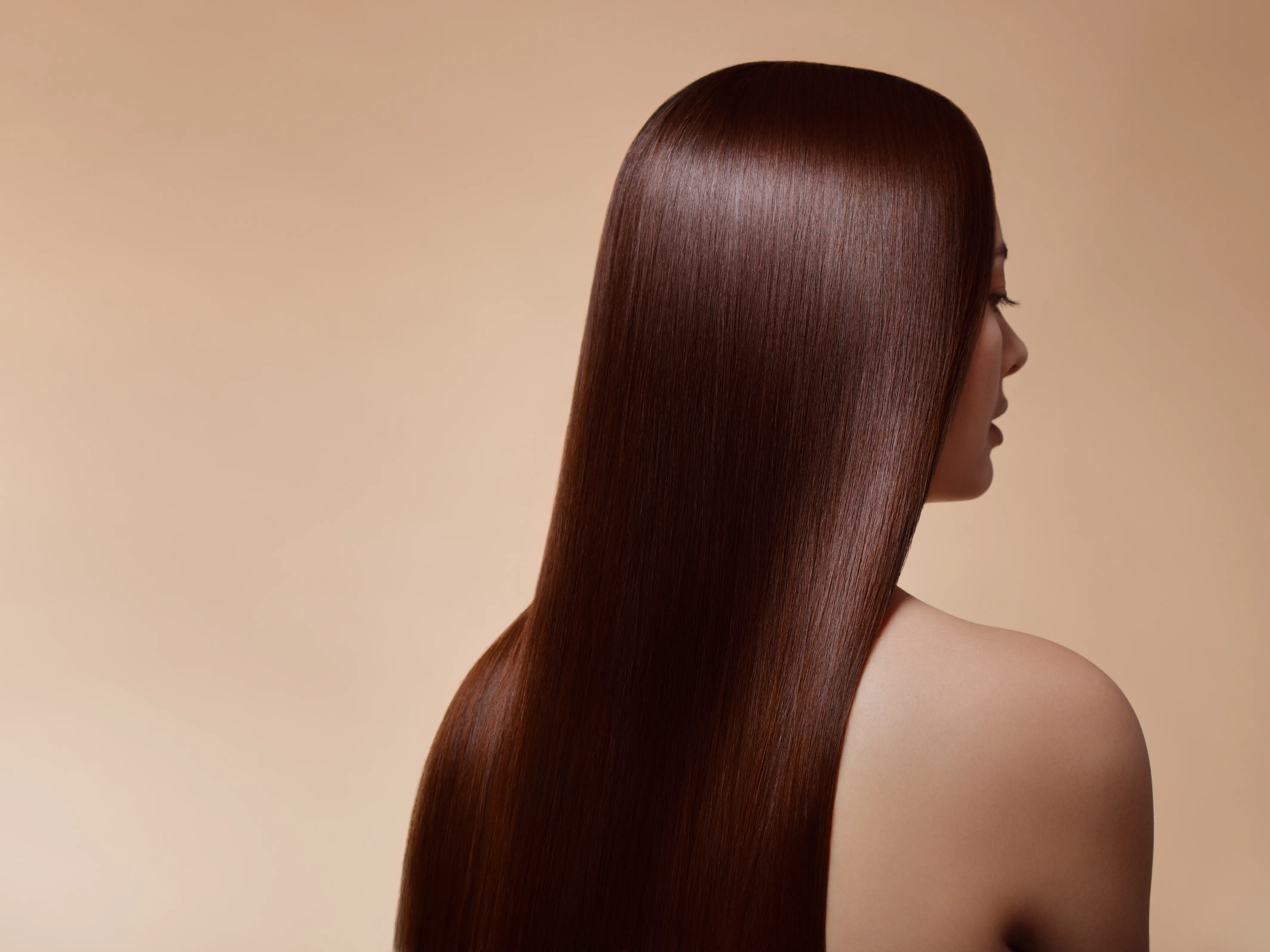 Glossy brown straight hair